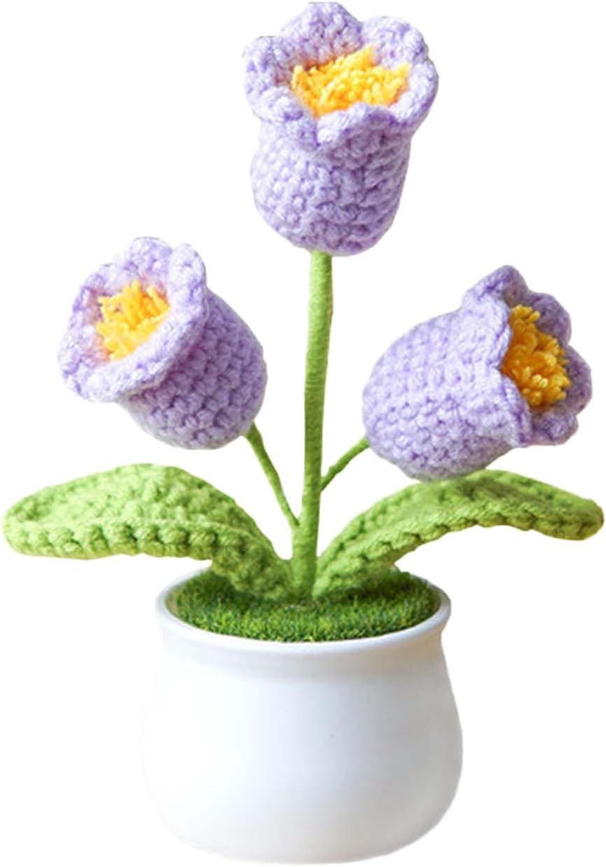 Eluckya Crochet Flowers Cute Flower for Women,Knitting Flowers Gift for Friends,Mother, Coworkers, Valentines,Graduation, Christmas,Office Desk & Home Decoration(Purple)