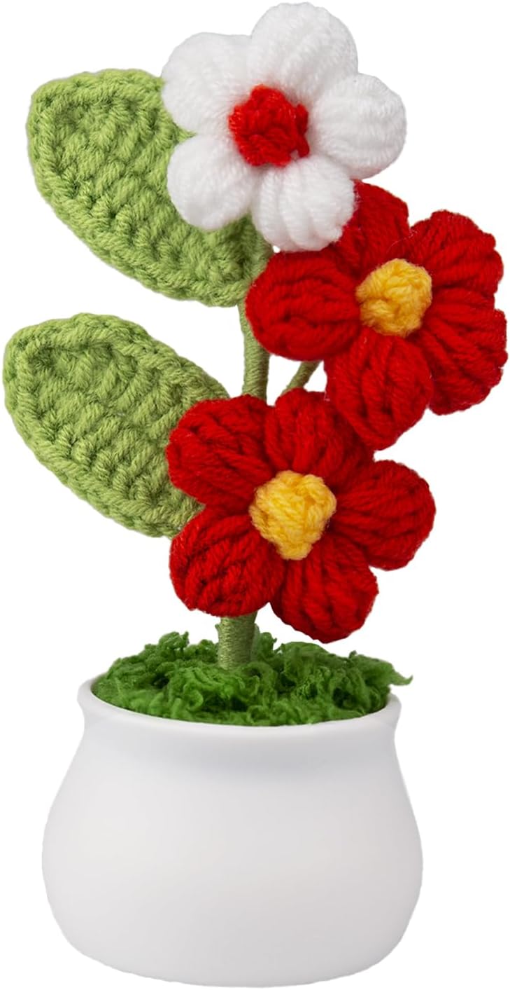 Knitting Crochet Puff Flowers Potted Plants, Gradient Colorful Flowers for Friends, Family and Lover, Handmade Flowers for Home Office Decoration, Car Decoration, Valentine's Gift. (GPink)