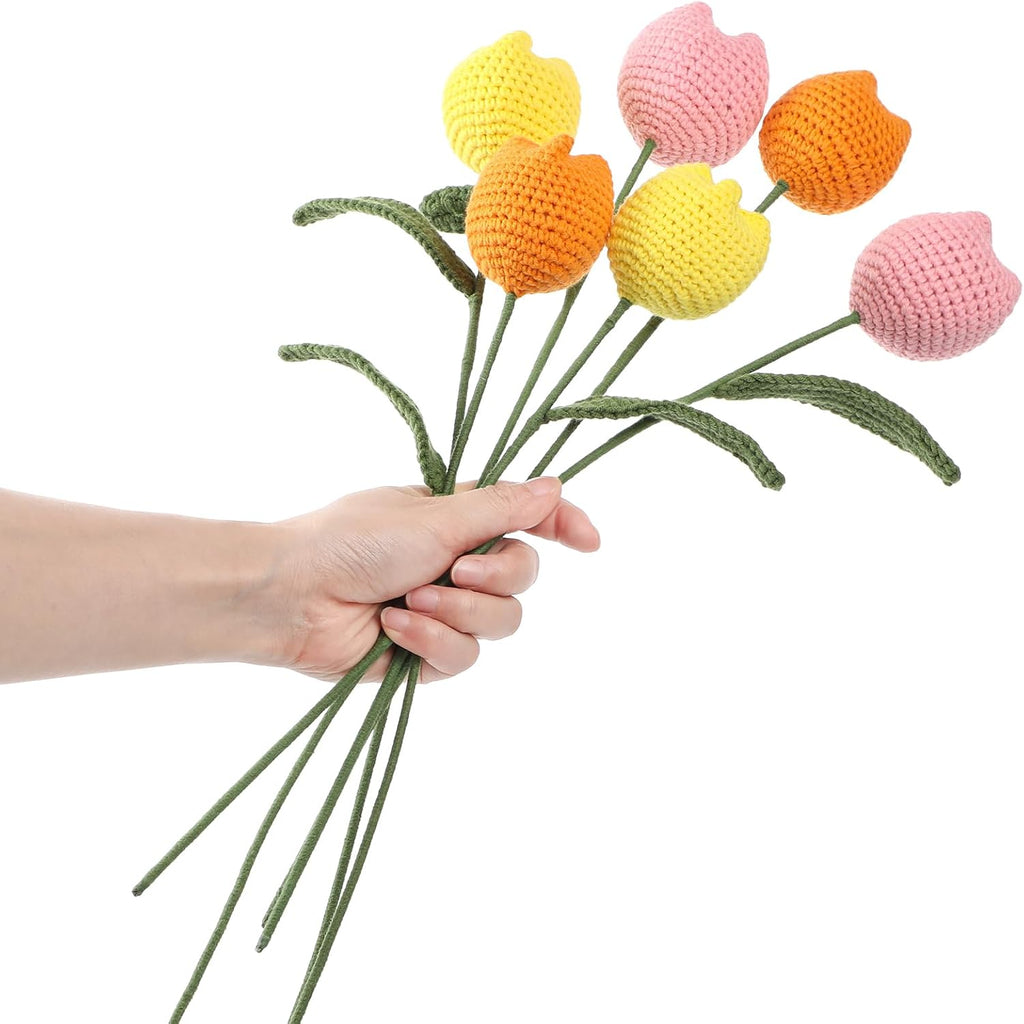 Aeekkya Crochet Tulips Bouquet, Handmade Yarn Flowers, Long Lasting Artificial Crochet Floral Arrangement for Vase, Home or Office Decor, Gift for Mom, Wife, Mother’s Day, Birthday, Anniversary