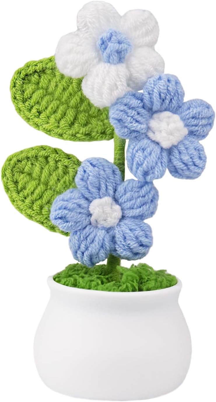 Knitting Crochet Puff Flowers Potted Plants, Gradient Colorful Flowers for Friends, Family and Lover, Handmade Flowers for Home Office Decoration, Car Decoration, Valentine's Gift. (GPink)