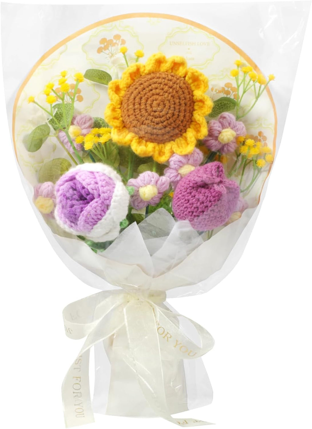 Aeekkya Crochet Flower Bouquet, Handmade Flowers with Sunflower Rose Tulip Flowers, Artificial Flowers for Mom Grandma Wife, Birthday Mother’s Day Anniversary Graduation Gift (Purple)