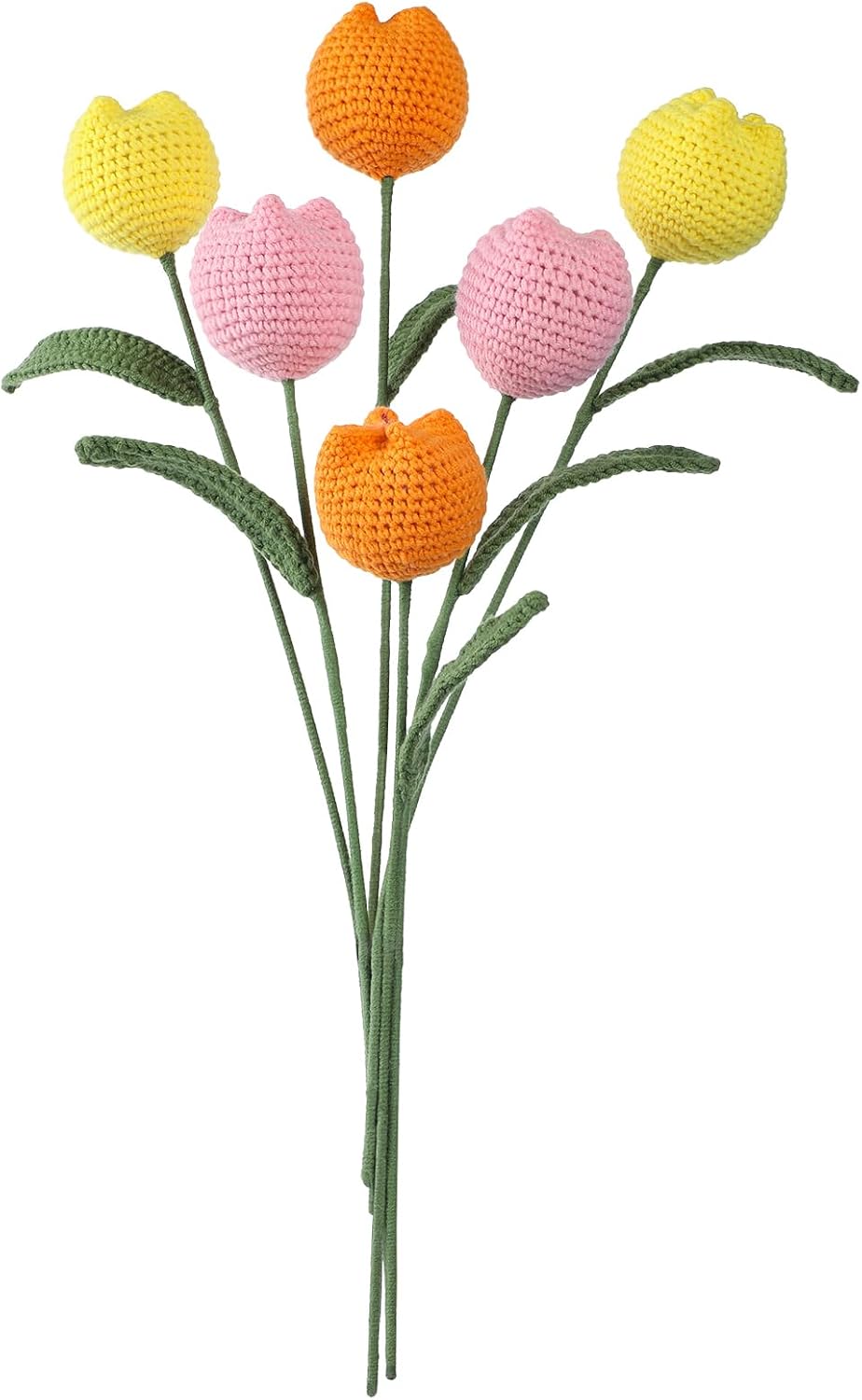 Aeekkya Crochet Tulips Bouquet, Handmade Yarn Flowers, Long Lasting Artificial Crochet Floral Arrangement for Vase, Home or Office Decor, Gift for Mom, Wife, Mother’s Day, Birthday, Anniversary
