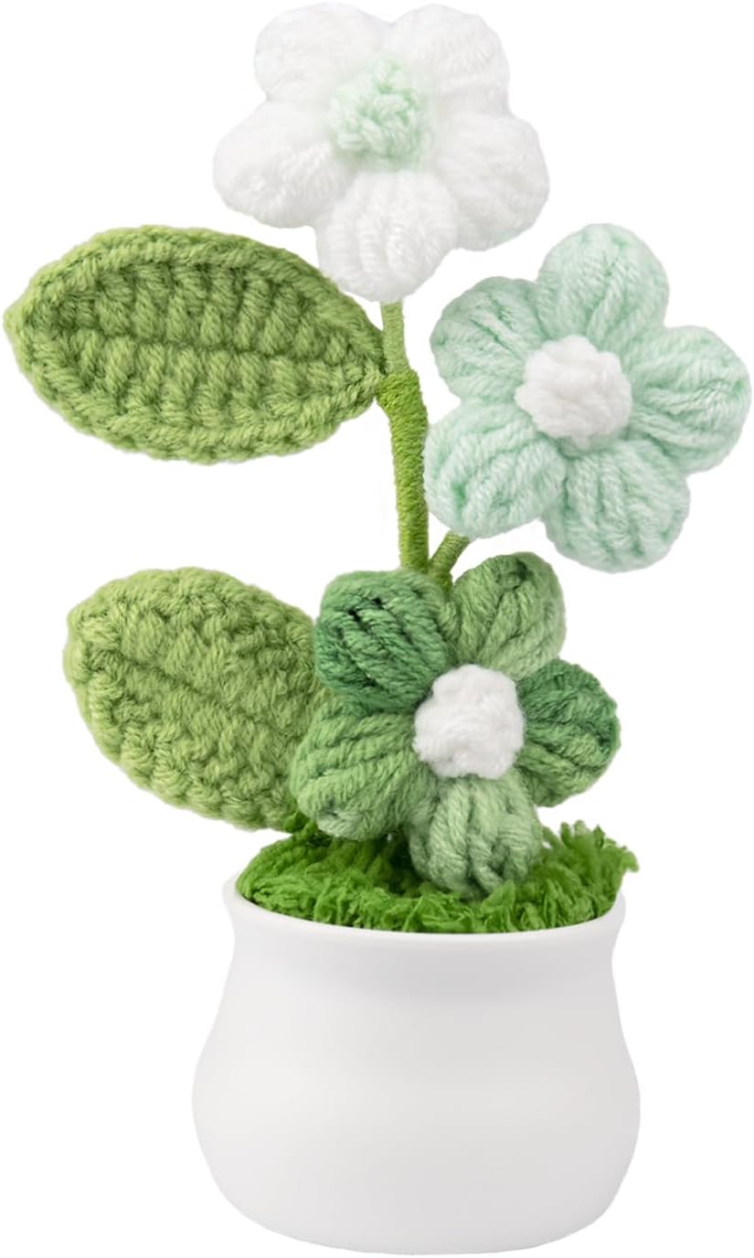Knitting Crochet Puff Flowers Potted Plants, Gradient Colorful Flowers for Friends, Family and Lover, Handmade Flowers for Home Office Decoration, Car Decoration, Valentine's Gift. (GPink)