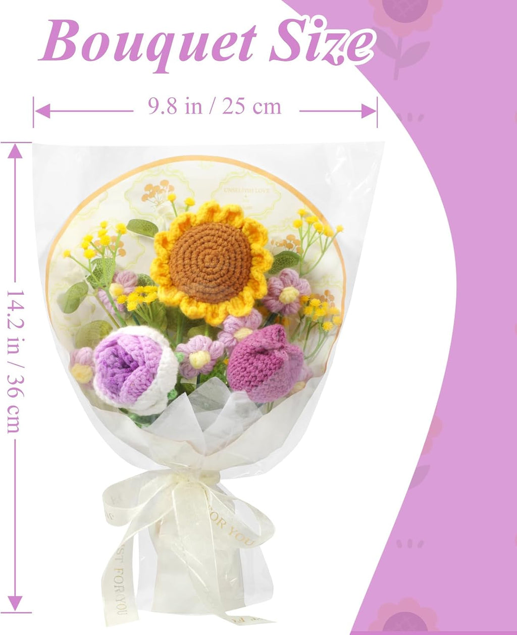 Aeekkya Crochet Flower Bouquet, Handmade Flowers with Sunflower Rose Tulip Flowers, Artificial Flowers for Mom Grandma Wife, Birthday Mother’s Day Anniversary Graduation Gift (Purple)