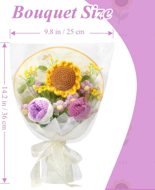 Aeekkya Crochet Flower Bouquet, Handmade Flowers with Sunflower Rose Tulip Flowers, Artificial Flowers for Mom Grandma Wife, Birthday Mother’s Day Anniversary Graduation Gift (Purple)