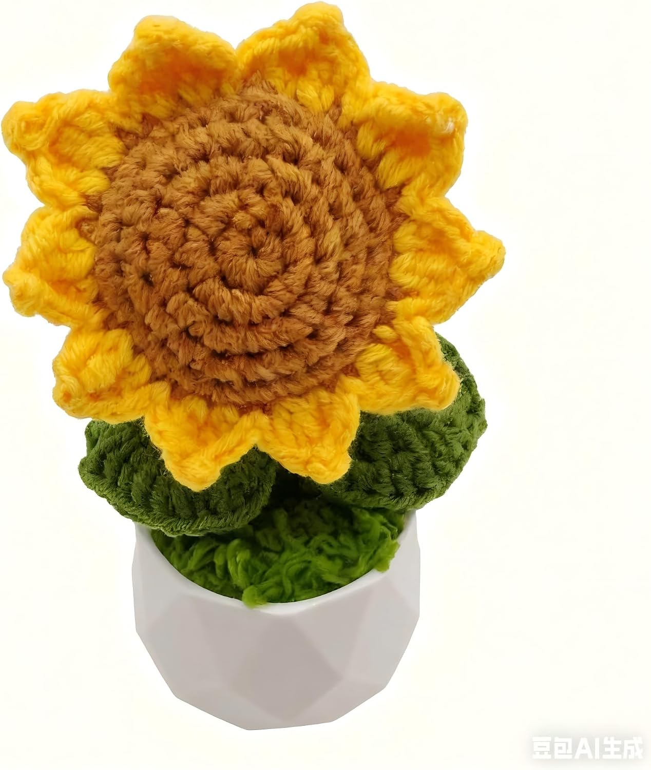 FUCAN Crochet Flowers Hand Crocheted Potted Plants for Birthday Christmas Thanksgiving Decor for Desk Home Office Accessories Decorations (Blue)