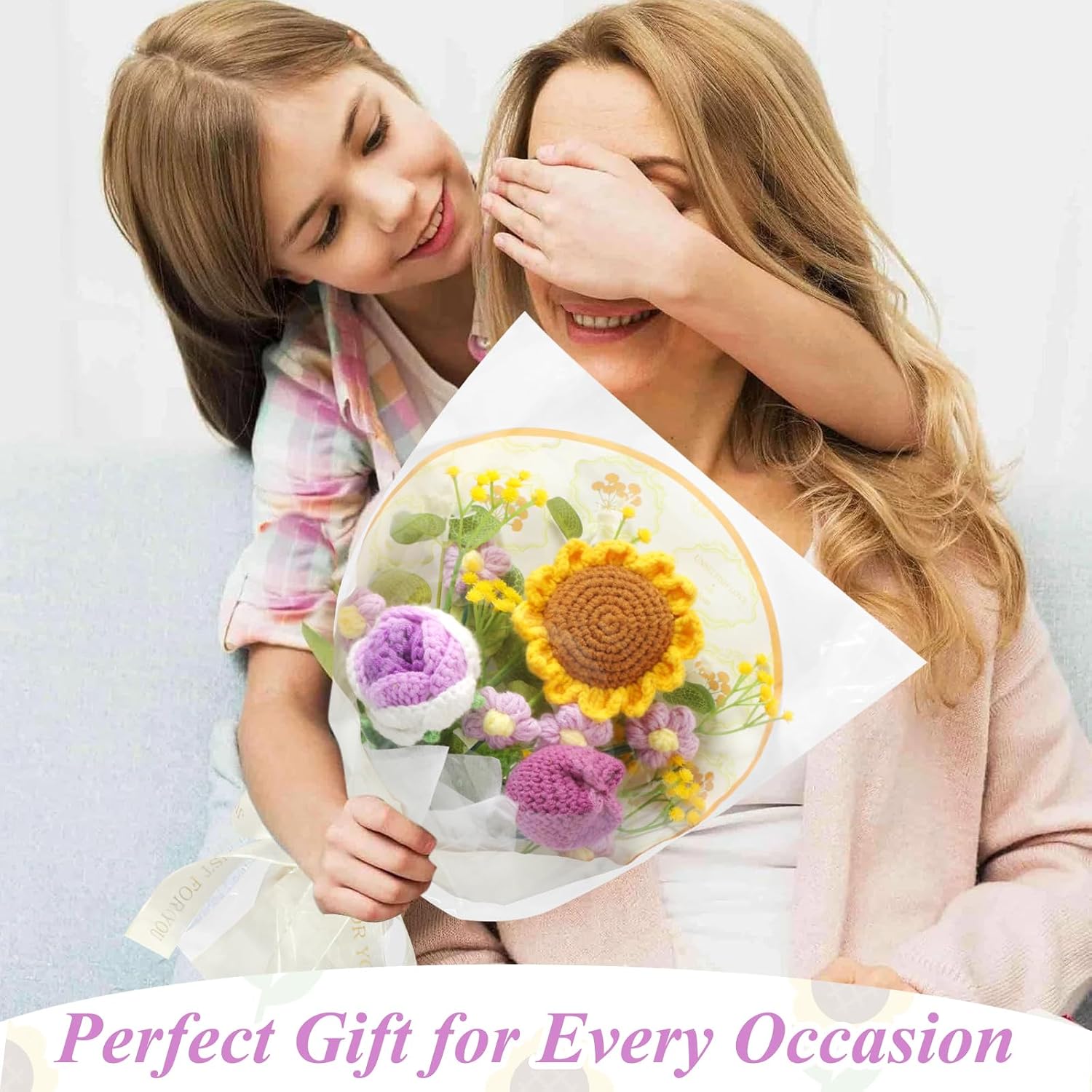 Aeekkya Crochet Flower Bouquet, Handmade Flowers with Sunflower Rose Tulip Flowers, Artificial Flowers for Mom Grandma Wife, Birthday Mother’s Day Anniversary Graduation Gift (Purple)