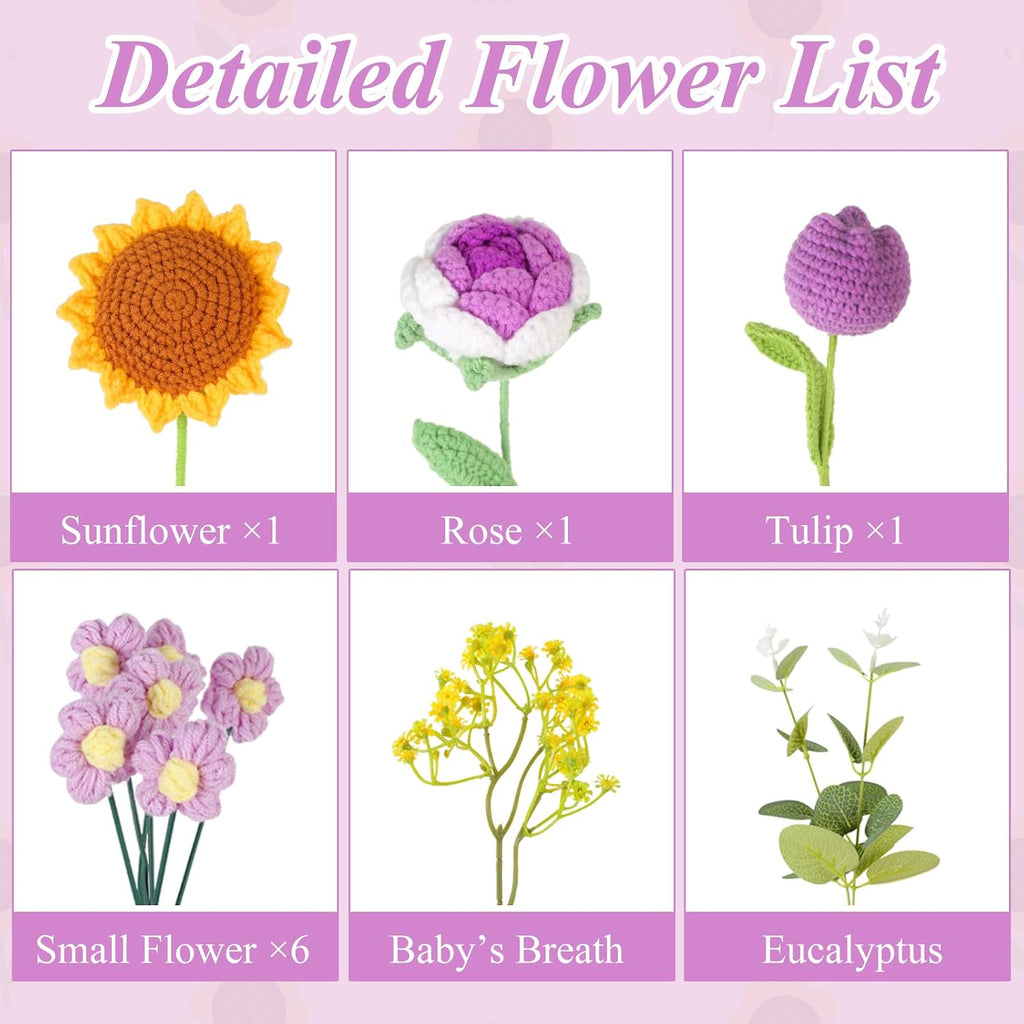 Aeekkya Crochet Flower Bouquet, Handmade Flowers with Sunflower Rose Tulip Flowers, Artificial Flowers for Mom Grandma Wife, Birthday Mother’s Day Anniversary Graduation Gift (Purple)