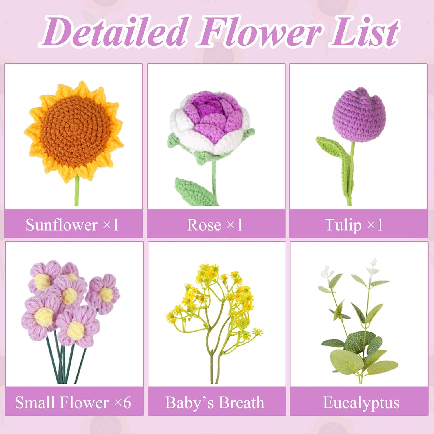 Aeekkya Crochet Flower Bouquet, Handmade Flowers with Sunflower Rose Tulip Flowers, Artificial Flowers for Mom Grandma Wife, Birthday Mother’s Day Anniversary Graduation Gift (Purple)