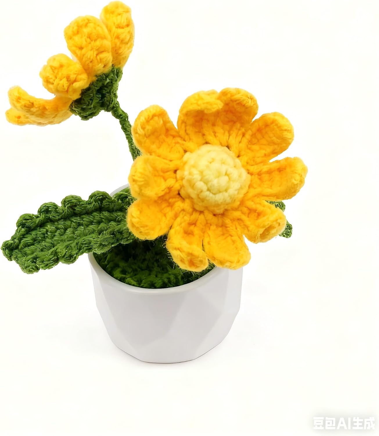 FUCAN Crochet Flowers Hand Crocheted Potted Plants for Birthday Christmas Thanksgiving Decor for Desk Home Office Accessories Decorations (Blue)