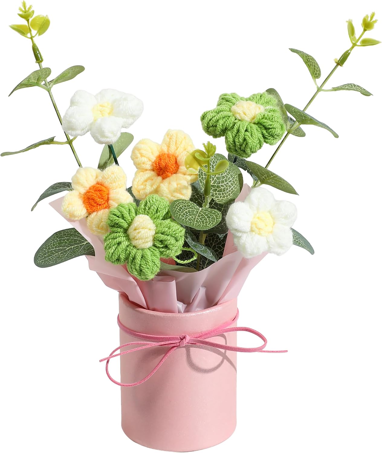 Vynora Crochet Flowers Bouquet, Valentine's Day Crochet Bouquet of Flowers, Handmade Daisy Artificial Flowers with Card for Wedding, Birthday, Anniversary, Gift for Women (Yellow)