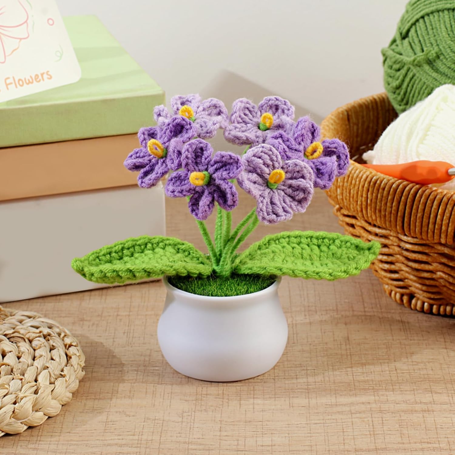 Aeekkya Crochet Flower, Ombre Purple Forget Me Not, Handmade Yarn Crochet Flowers for Women, Teacher, Friend, Mom, Cute Desk Decor Gift for Birthday, Valentine’s Day, Thank You