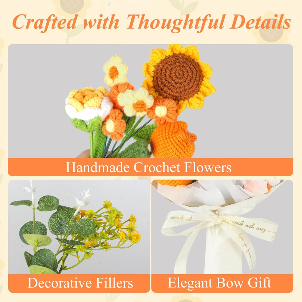 Aeekkya Crochet Flower Bouquet, Handmade Flowers with Sunflower Rose Tulip Flowers, Artificial Flowers for Mom Grandma Wife, Birthday Mother’s Day Anniversary Graduation Gift (Yellow)