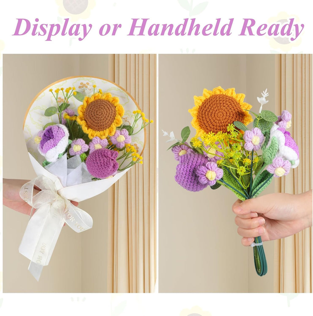 Aeekkya Crochet Flower Bouquet, Handmade Flowers with Sunflower Rose Tulip Flowers, Artificial Flowers for Mom Grandma Wife, Birthday Mother’s Day Anniversary Graduation Gift (Purple)