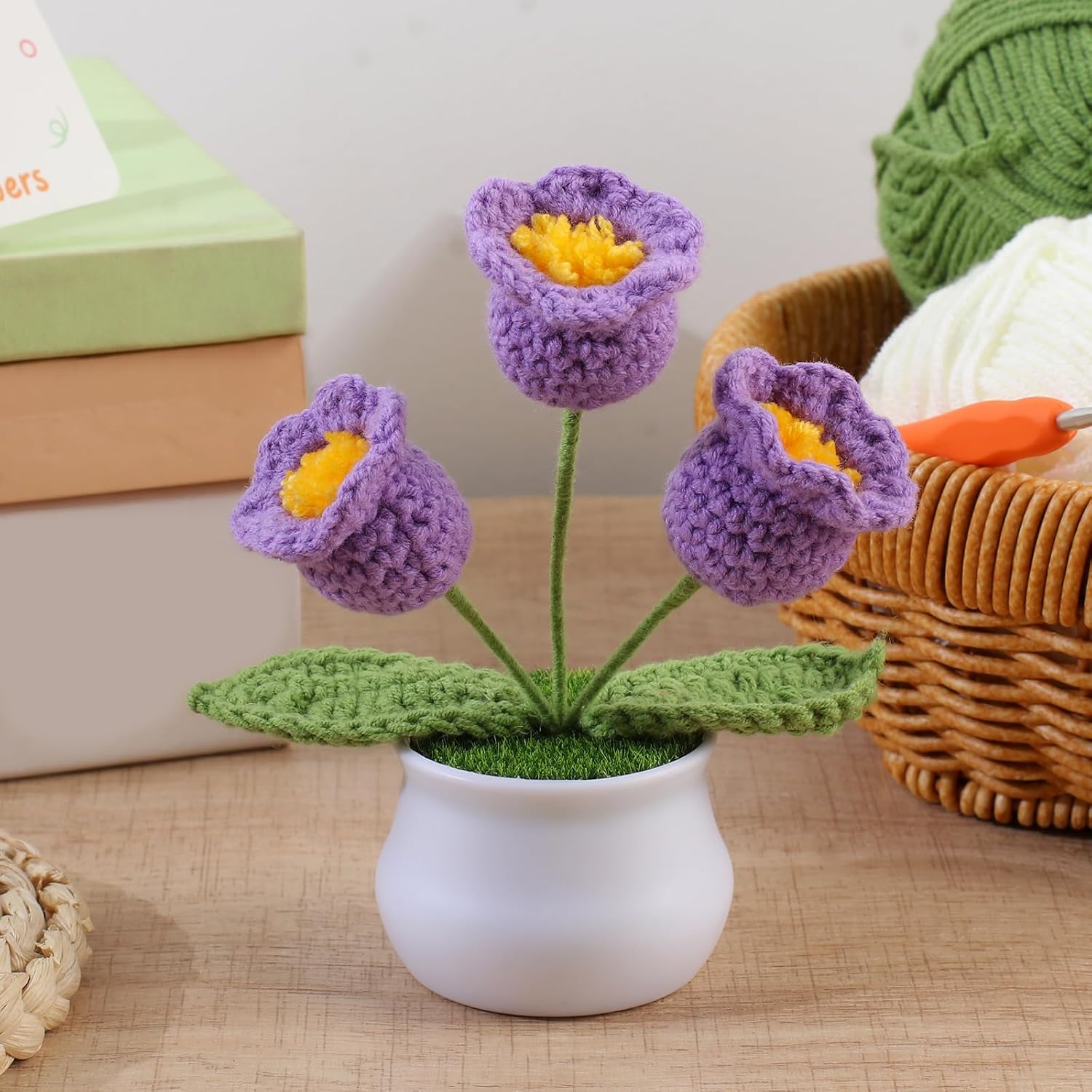Aeekkya Crochet Flower, Purple Lily of the Valley, Handmade Yarn Crochet Flower Gift for Women, Teacher, Friend, Mom, Cute Desk Decor for Birthday, Valentine’s Day, Thank You