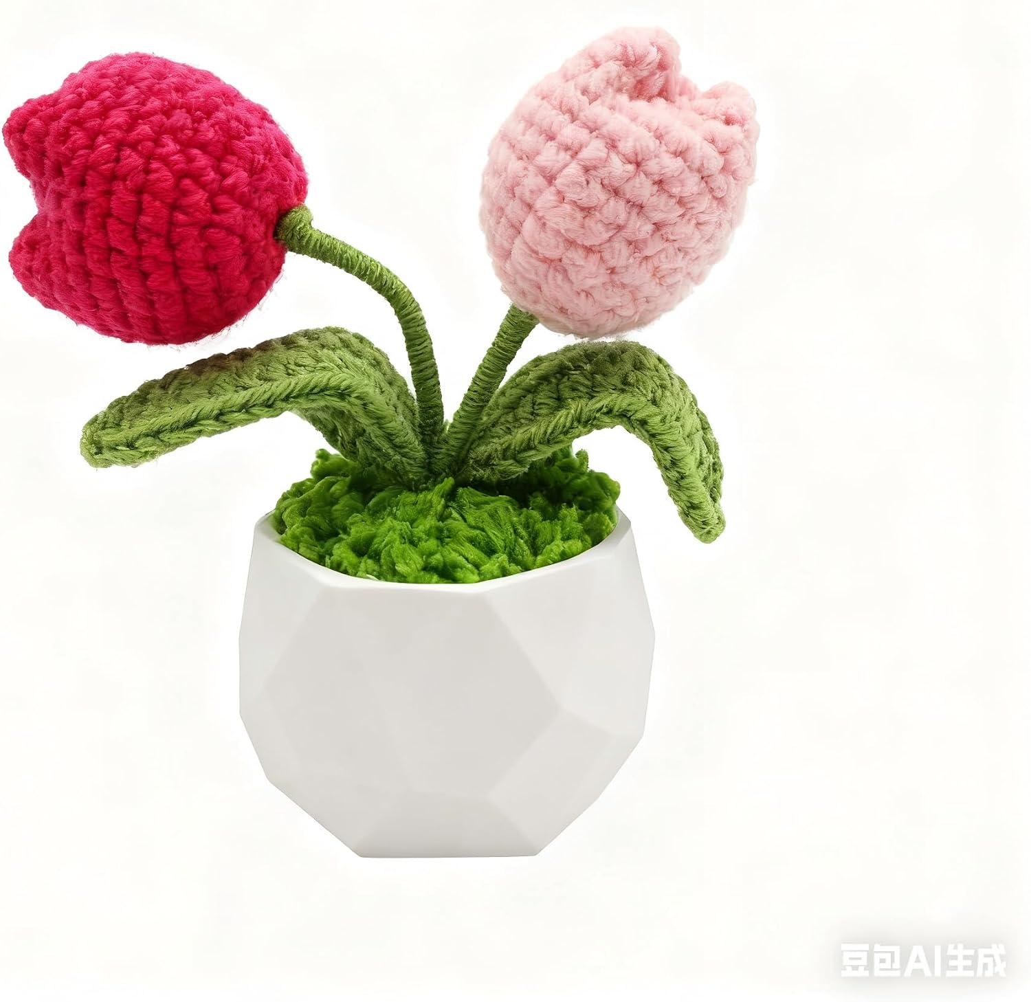 FUCAN Crochet Flowers Hand Crocheted Potted Plants for Birthday Christmas Thanksgiving Decor for Desk Home Office Accessories Decorations (Blue)