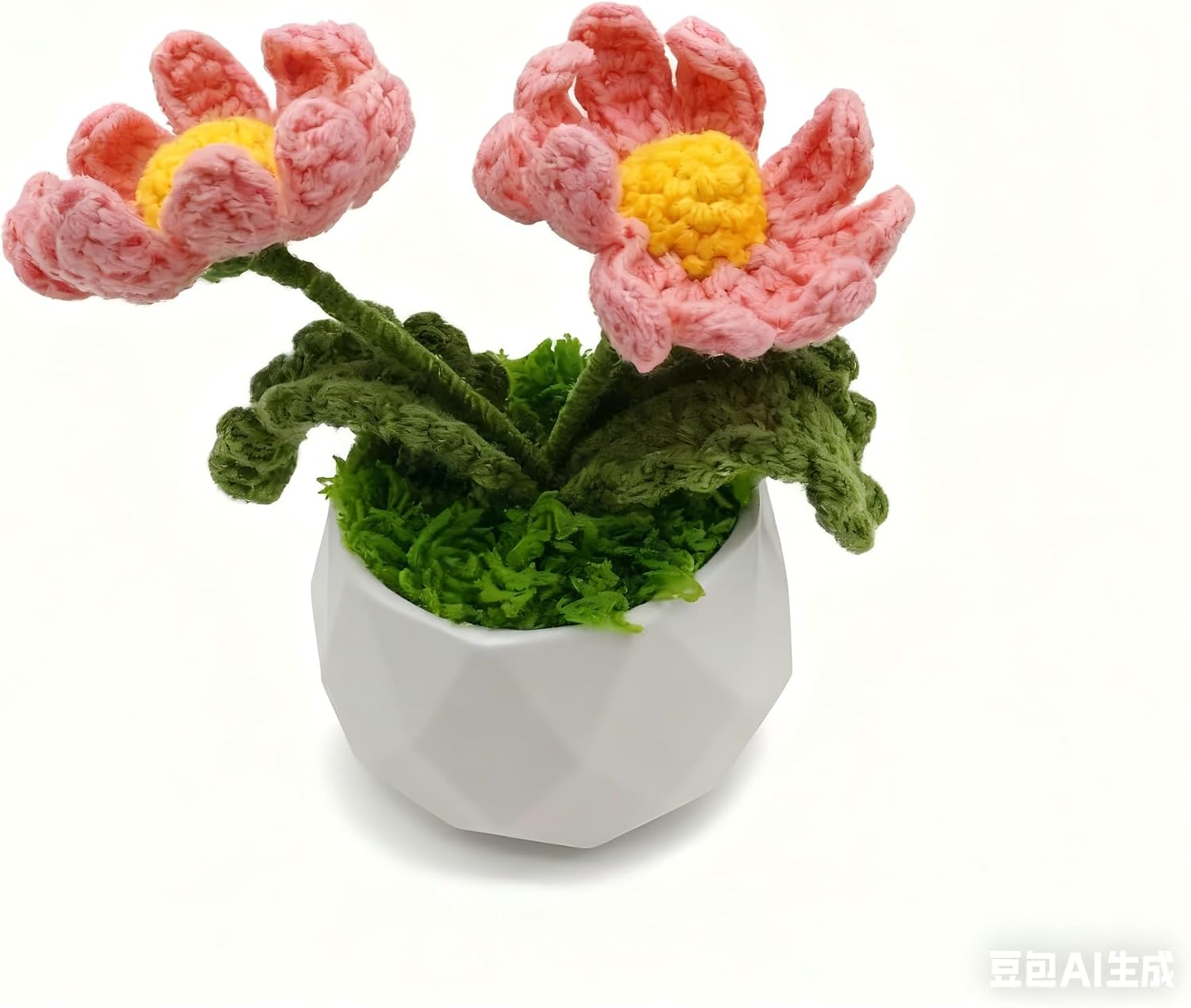 FUCAN Crochet Flowers Hand Crocheted Potted Plants for Birthday Christmas Thanksgiving Decor for Desk Home Office Accessories Decorations (Blue)