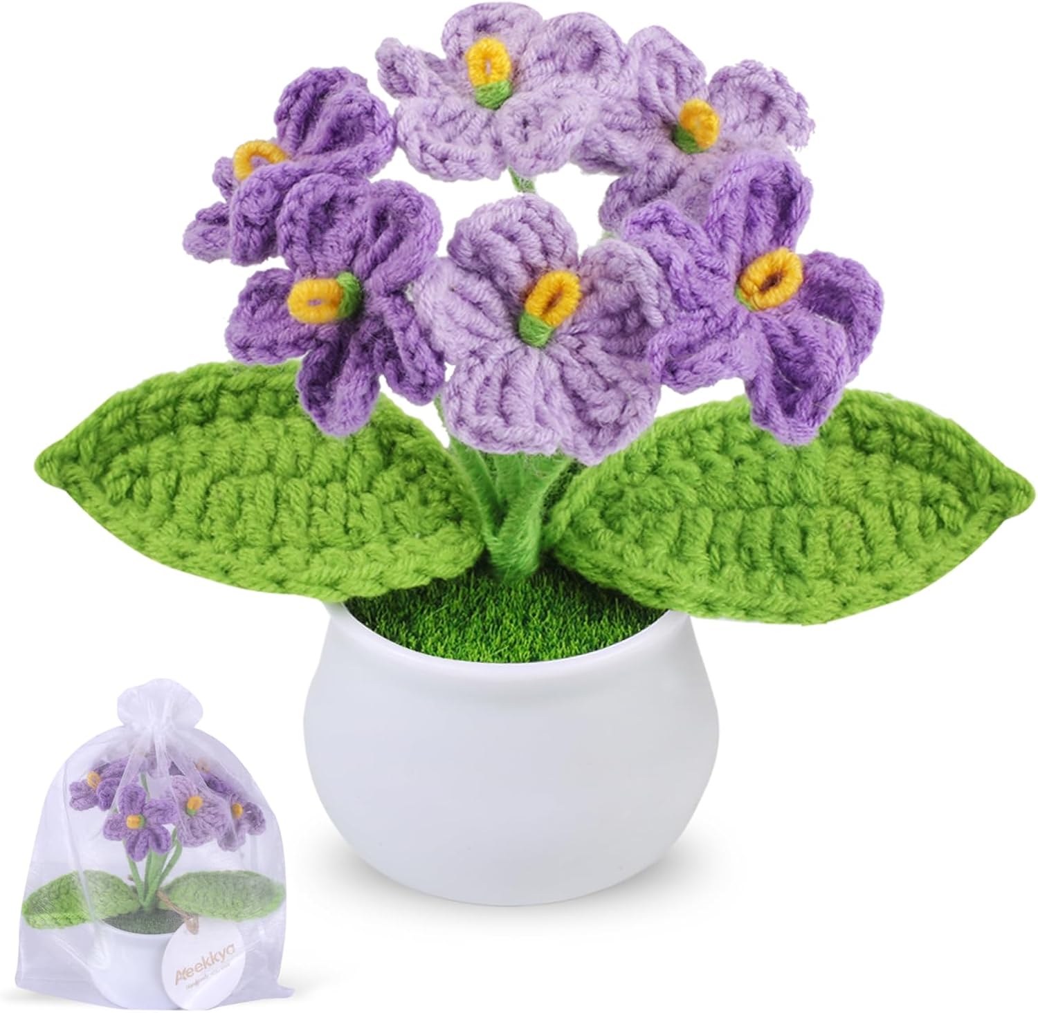 Aeekkya Crochet Flower, Purple Lily of the Valley, Handmade Yarn Crochet Flower Gift for Women, Teacher, Friend, Mom, Cute Desk Decor for Birthday, Valentine’s Day, Thank You