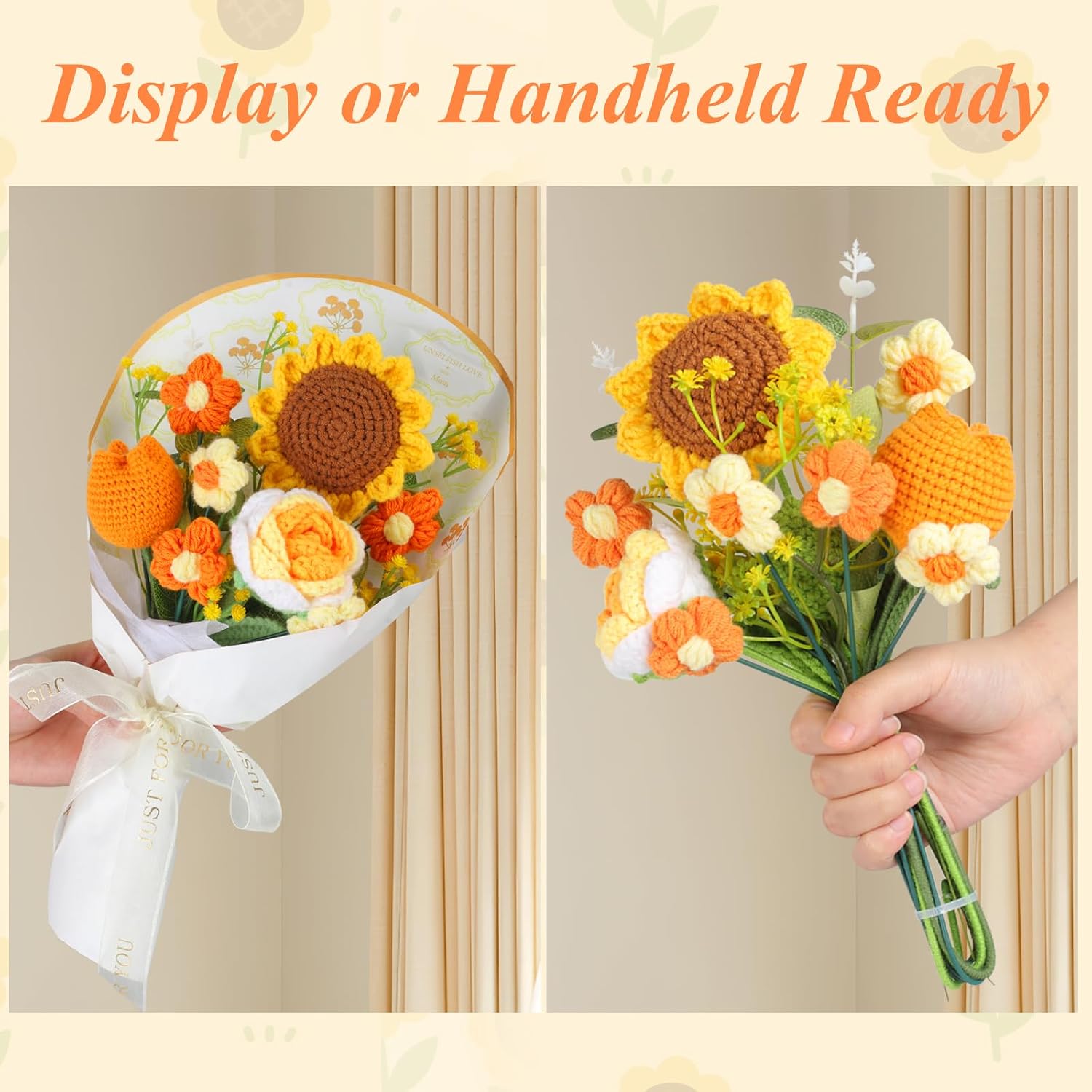 Aeekkya Crochet Flower Bouquet, Handmade Flowers with Sunflower Rose Tulip Flowers, Artificial Flowers for Mom Grandma Wife, Birthday Mother’s Day Anniversary Graduation Gift (Yellow)