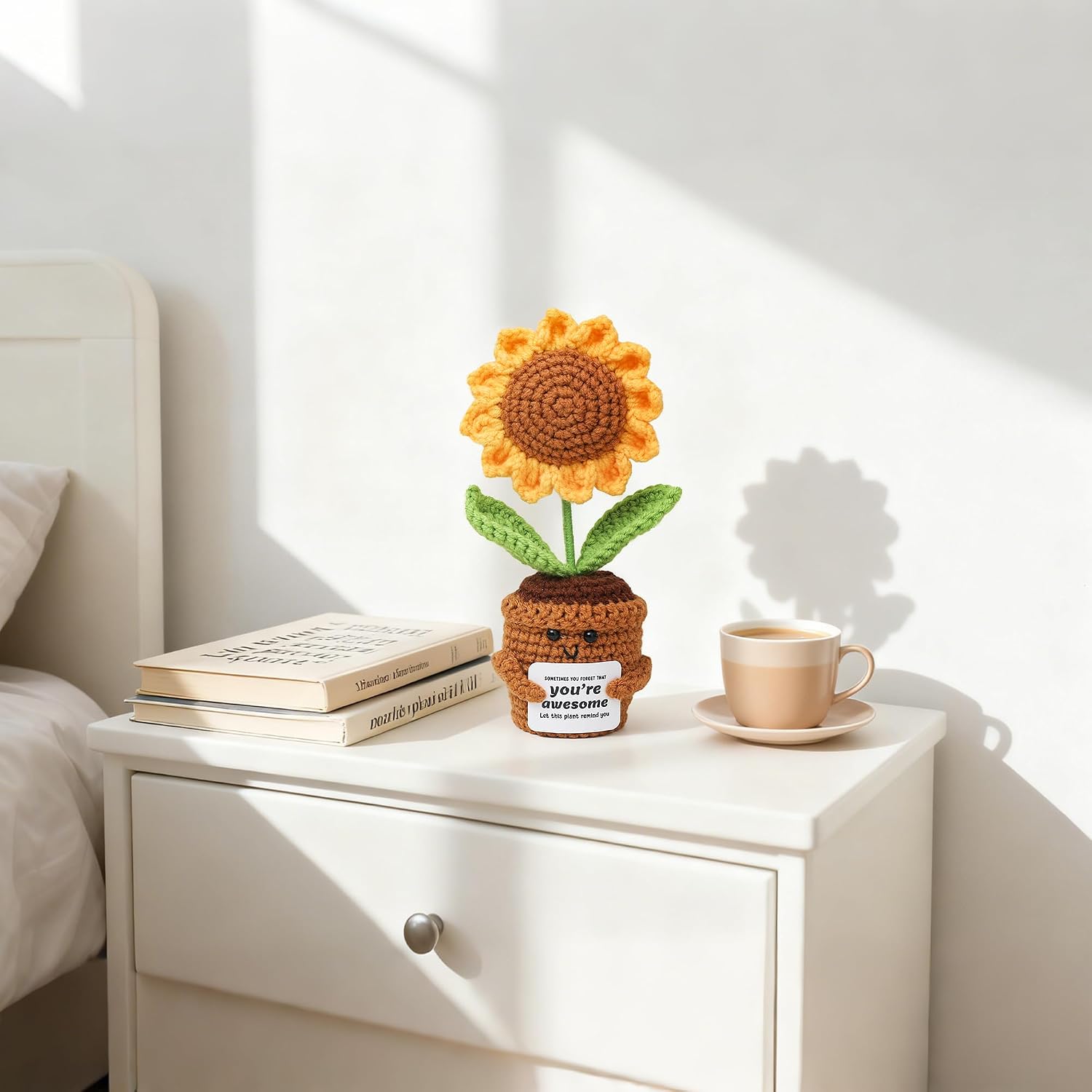 Aeekkya Inspirational Gift for Women, Emotional Support Crochet Positive Sunflower - Sometimes You Forget You're Awesome - Cochet Gifts for Teacher, Mom, Friend, Christmas, Thanksgiving, Birthday