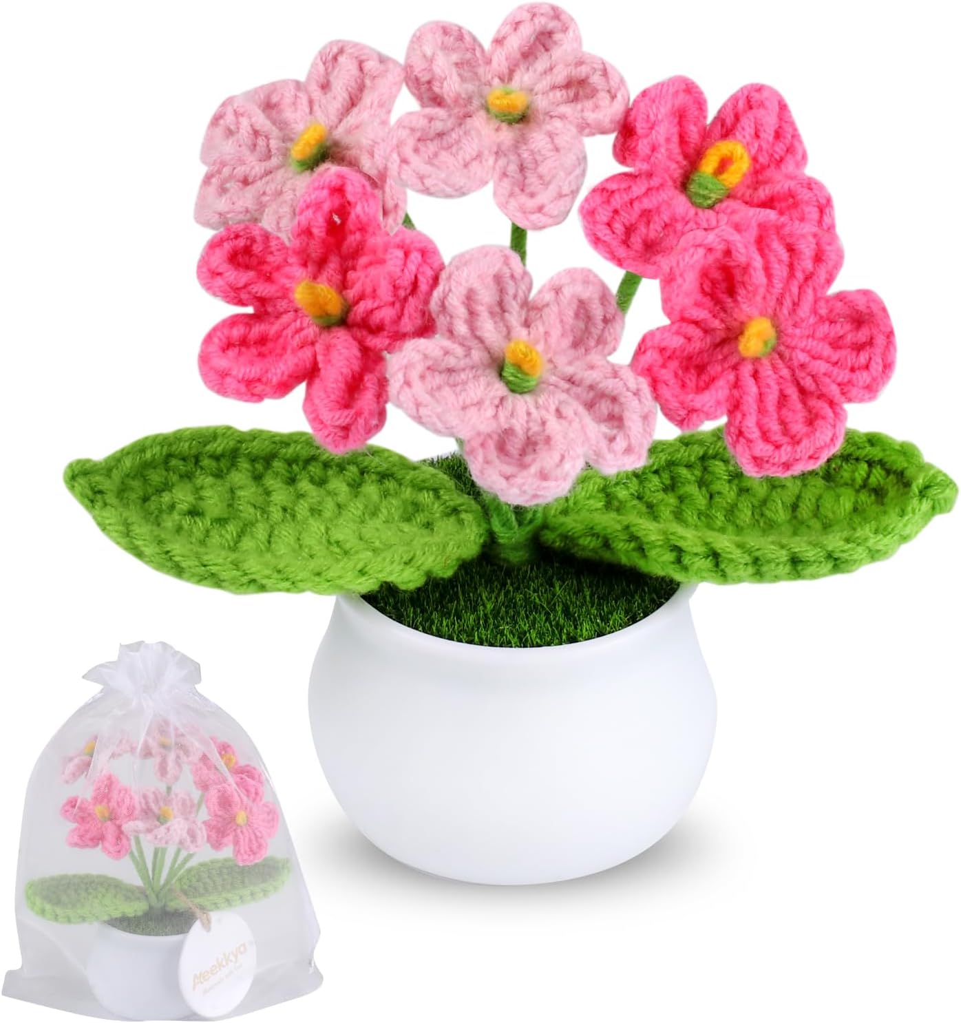 Aeekkya Crochet Flower, Purple Lily of the Valley, Handmade Yarn Crochet Flower Gift for Women, Teacher, Friend, Mom, Cute Desk Decor for Birthday, Valentine’s Day, Thank You