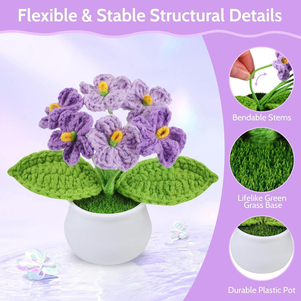 Aeekkya Crochet Flower, Ombre Purple Forget Me Not, Handmade Yarn Crochet Flowers for Women, Teacher, Friend, Mom, Cute Desk Decor Gift for Birthday, Valentine’s Day, Thank You