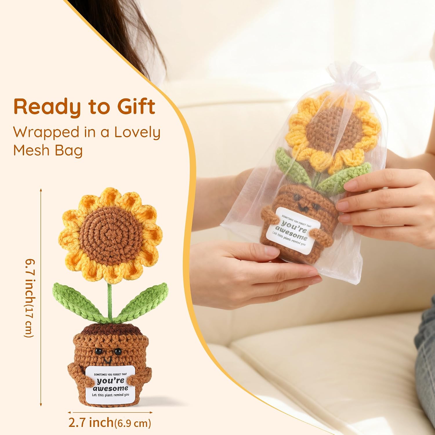 Aeekkya Inspirational Gift for Women, Emotional Support Crochet Positive Sunflower - Sometimes You Forget You're Awesome - Cochet Gifts for Teacher, Mom, Friend, Christmas, Thanksgiving, Birthday