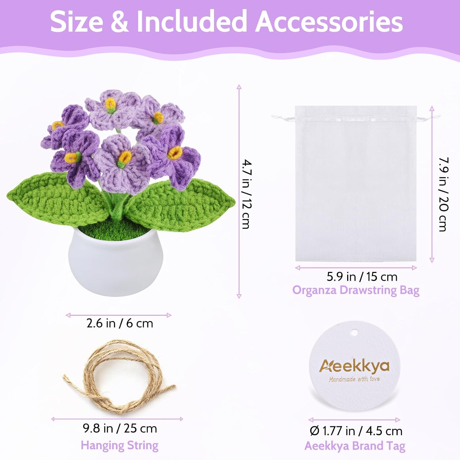 Aeekkya Crochet Flower, Ombre Purple Forget Me Not, Handmade Yarn Crochet Flowers for Women, Teacher, Friend, Mom, Cute Desk Decor Gift for Birthday, Valentine’s Day, Thank You