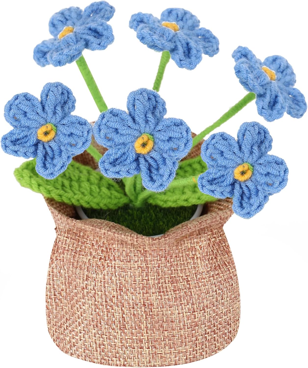 Nuthceia Crochet Flower Plant Gift, Blue Forget Me Not Desk Decor for Women | crochet flower plant gift, small desk decor, cute gifts for women, birthday basket filler, potted floral accent