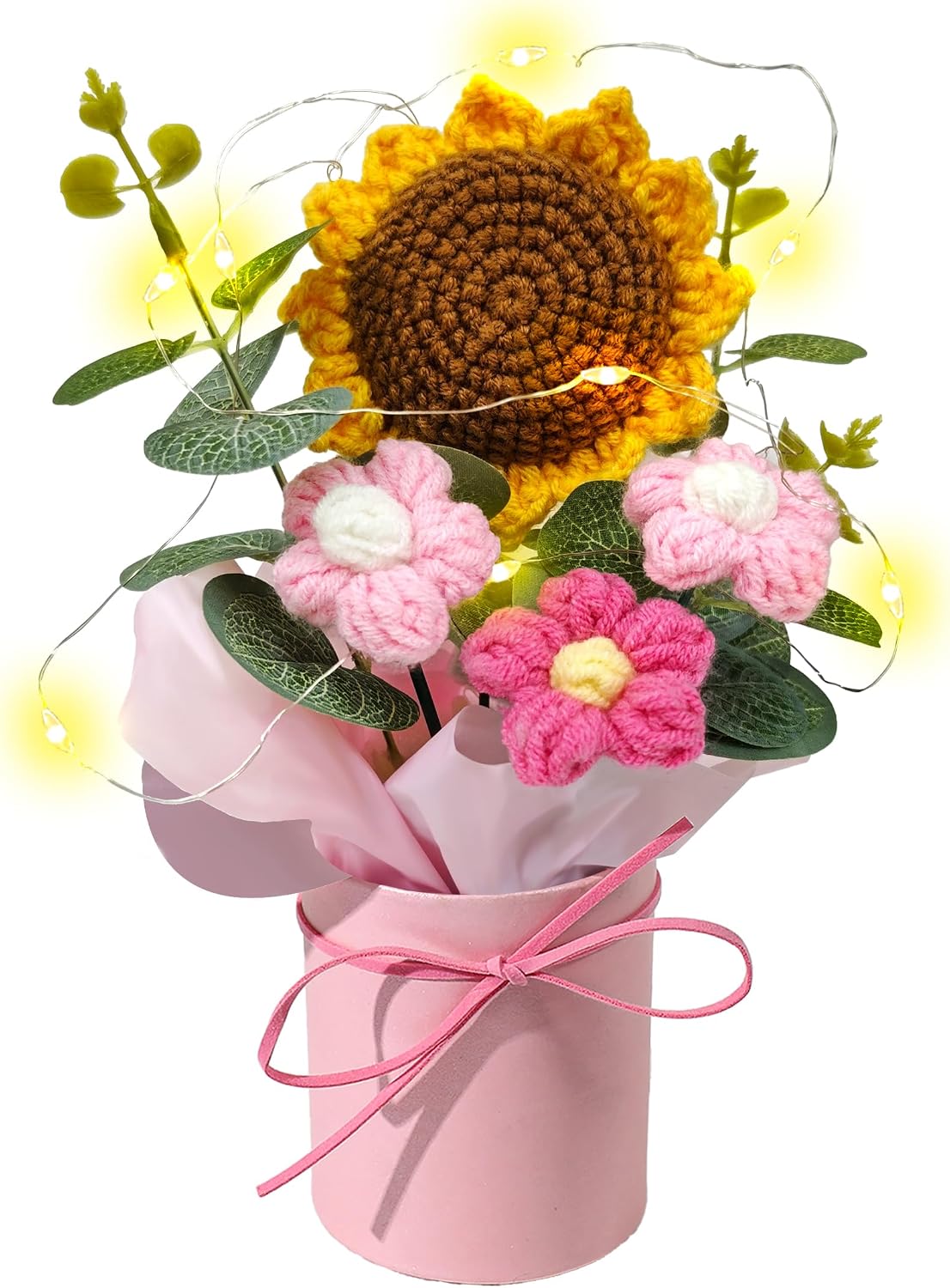Vynora Crochet Flowers Bouquet, Valentine's Day Crochet Bouquet of Flowers, Handmade Daisy Artificial Flowers with Card for Wedding, Birthday, Anniversary, Gift for Women (Yellow)