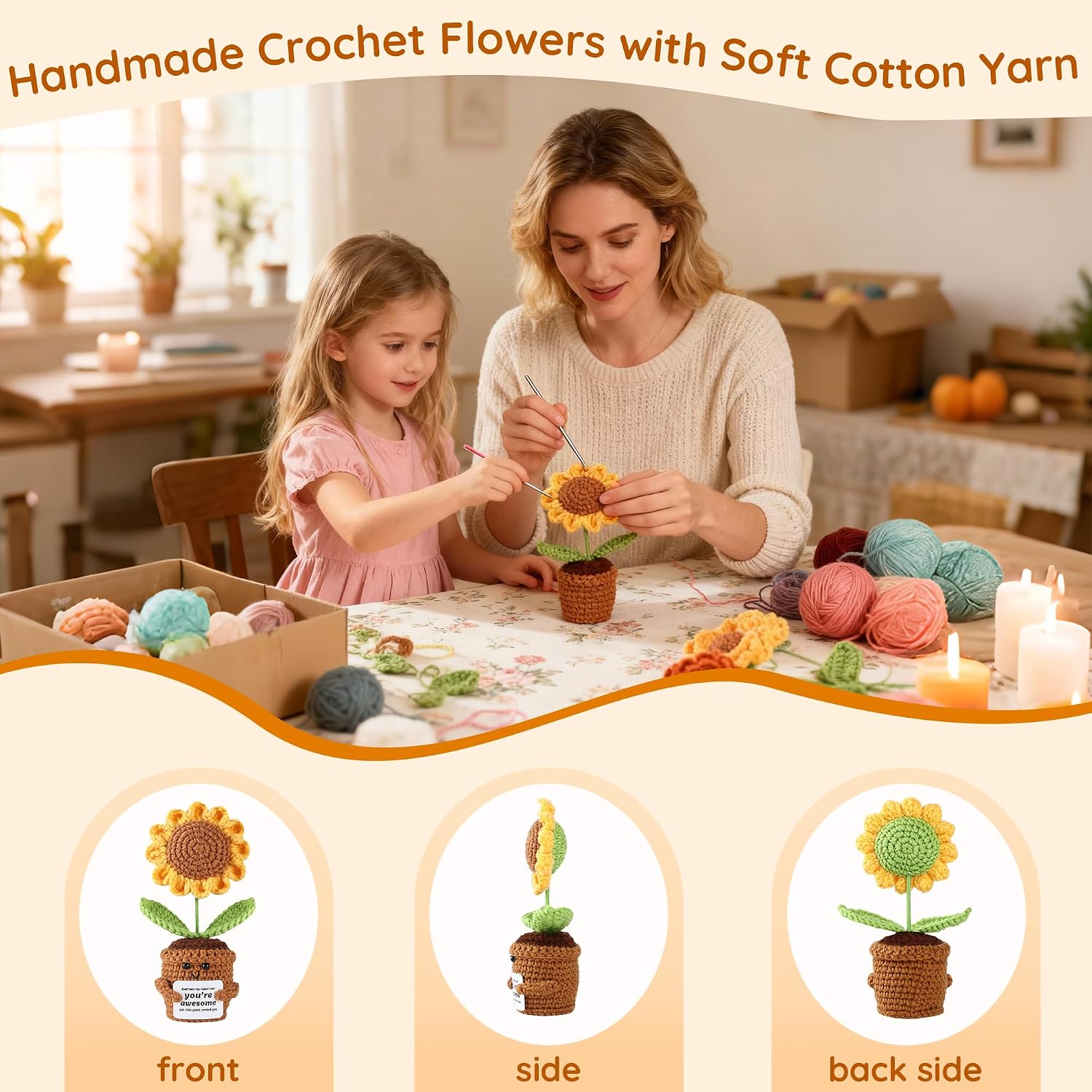Aeekkya Inspirational Gift for Women, Emotional Support Crochet Positive Sunflower - Sometimes You Forget You're Awesome - Cochet Gifts for Teacher, Mom, Friend, Christmas, Thanksgiving, Birthday
