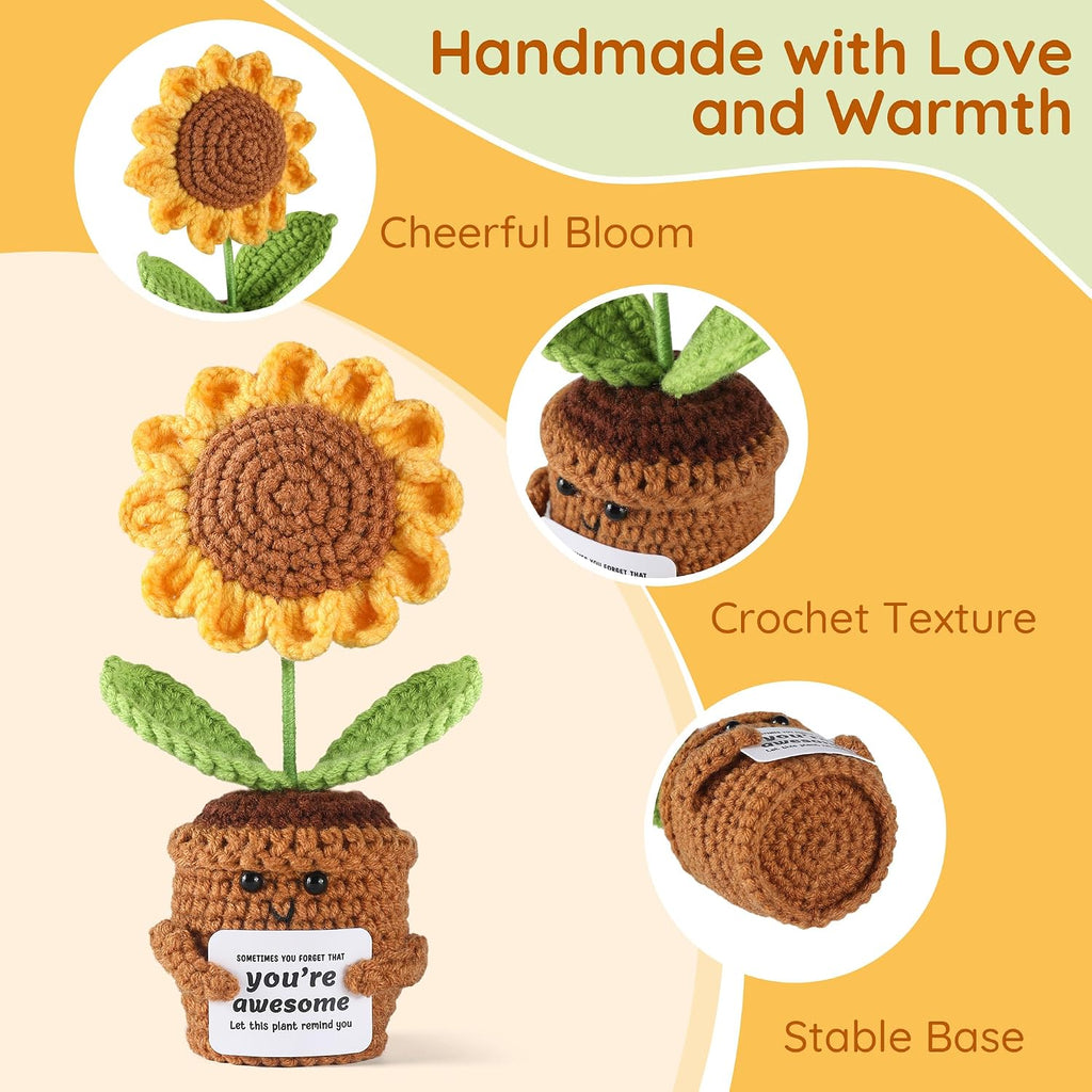 Aeekkya Inspirational Gift for Women, Emotional Support Crochet Positive Sunflower - Sometimes You Forget You're Awesome - Cochet Gifts for Teacher, Mom, Friend, Christmas, Thanksgiving, Birthday