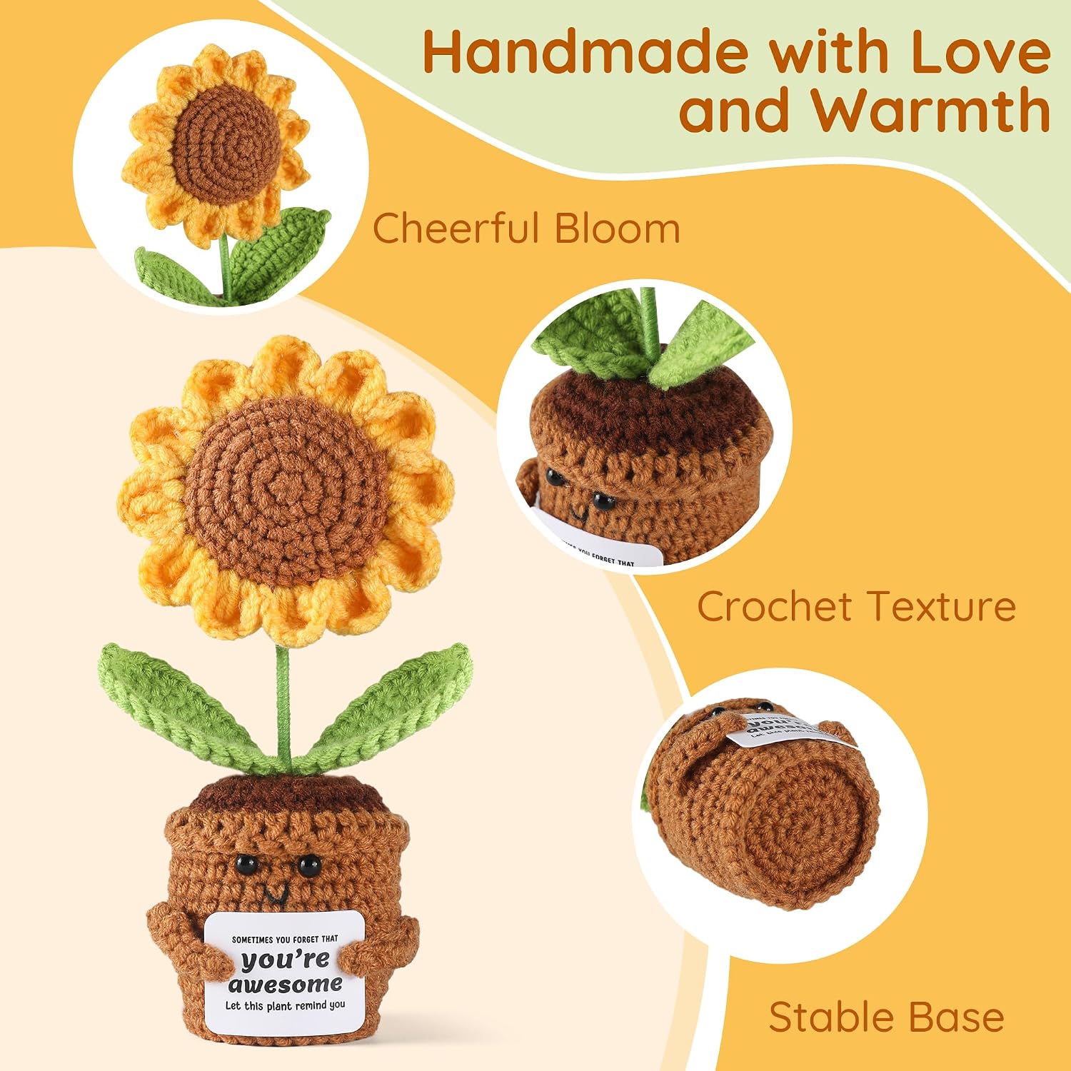 Aeekkya Inspirational Gift for Women, Emotional Support Crochet Positive Sunflower - Sometimes You Forget You're Awesome - Cochet Gifts for Teacher, Mom, Friend, Christmas, Thanksgiving, Birthday