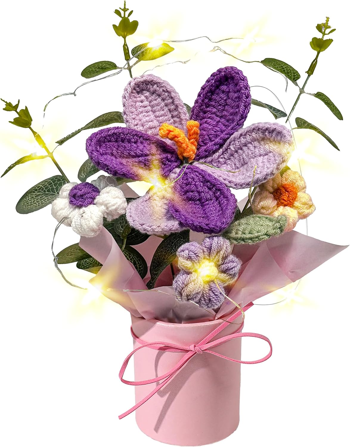 Vynora Crochet Flowers Bouquet, Valentine's Day Crochet Bouquet of Flowers, Handmade Daisy Artificial Flowers with Card for Wedding, Birthday, Anniversary, Gift for Women (Yellow)