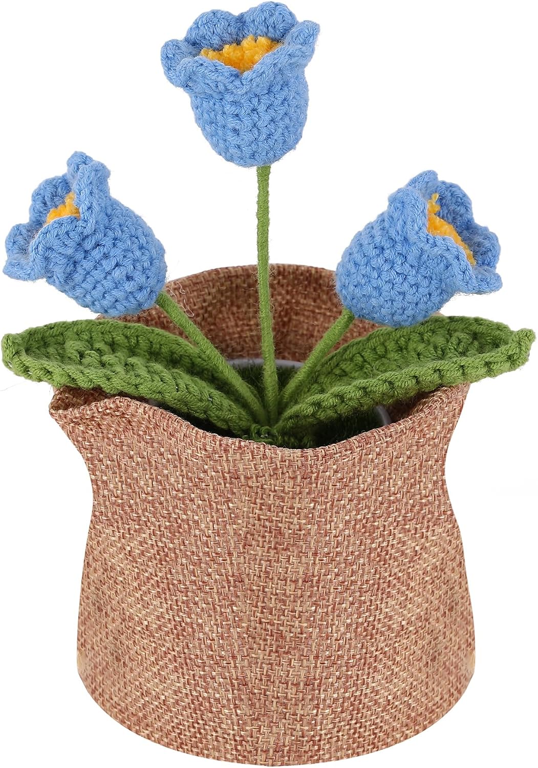 Nuthceia Crochet Flower Plant Gift, Blue Forget Me Not Desk Decor for Women | crochet flower plant gift, small desk decor, cute gifts for women, birthday basket filler, potted floral accent